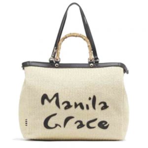Borsa Shopping in Paglia Manila Grace Naturale Nero - S2AB284TUMA001
